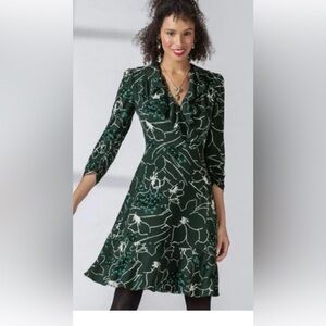 EUC CAbi Ruffle Up Black and Green Floral Dress